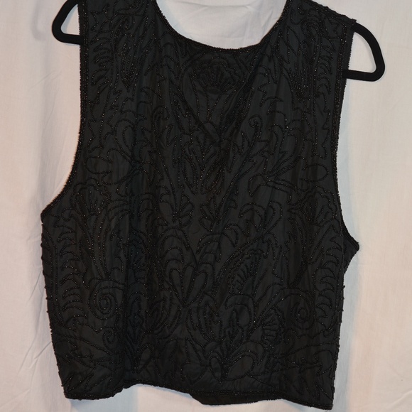 BEADED VEST 100% SILK BLACK SZ 1X Angels - Picture 6 of 8